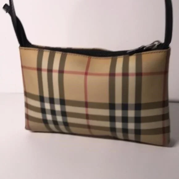 Pre-Loved Authentic BURBERRY Nova Check Pouch Handbag – Beige/Black PVC 👜 - Picture 7 of 12